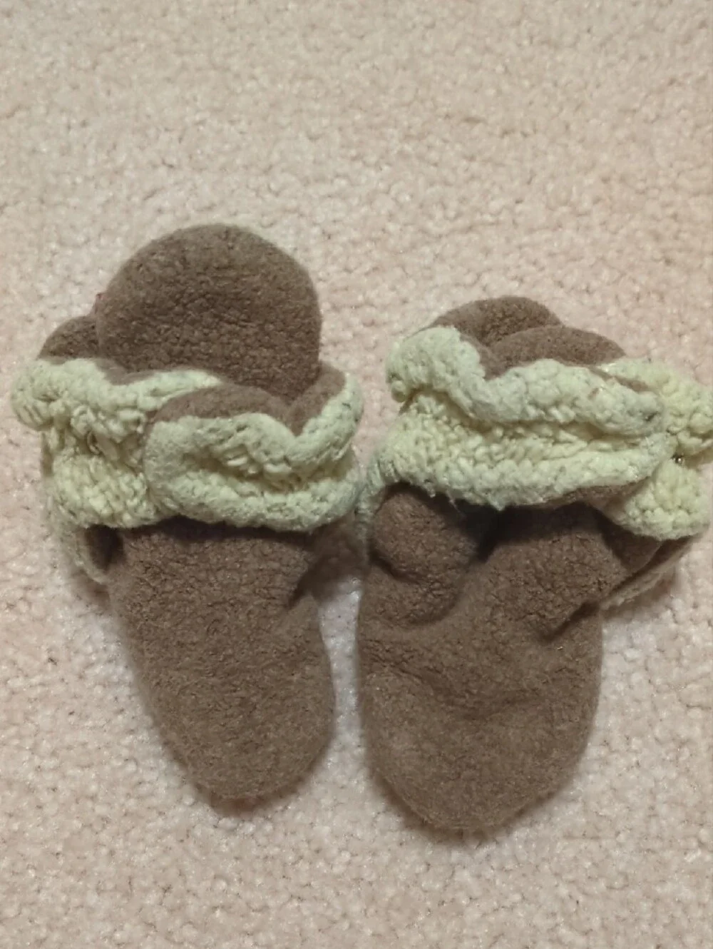 Fleece Baby Booties in Gray, Cream & Brown